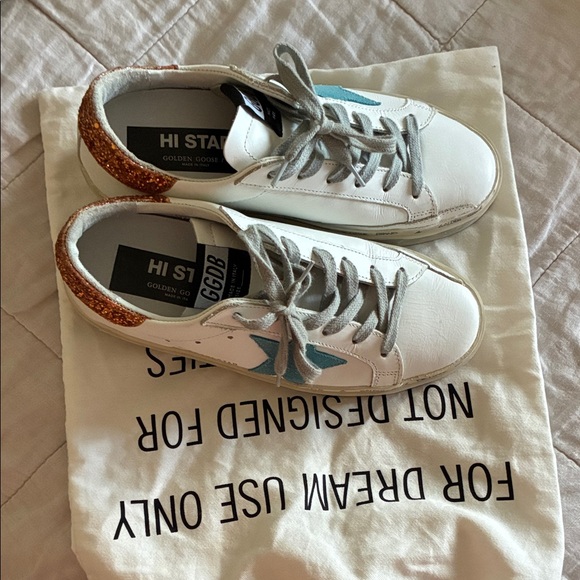 Golden Goose White and Teal Sneakers - Picture 6 of 7